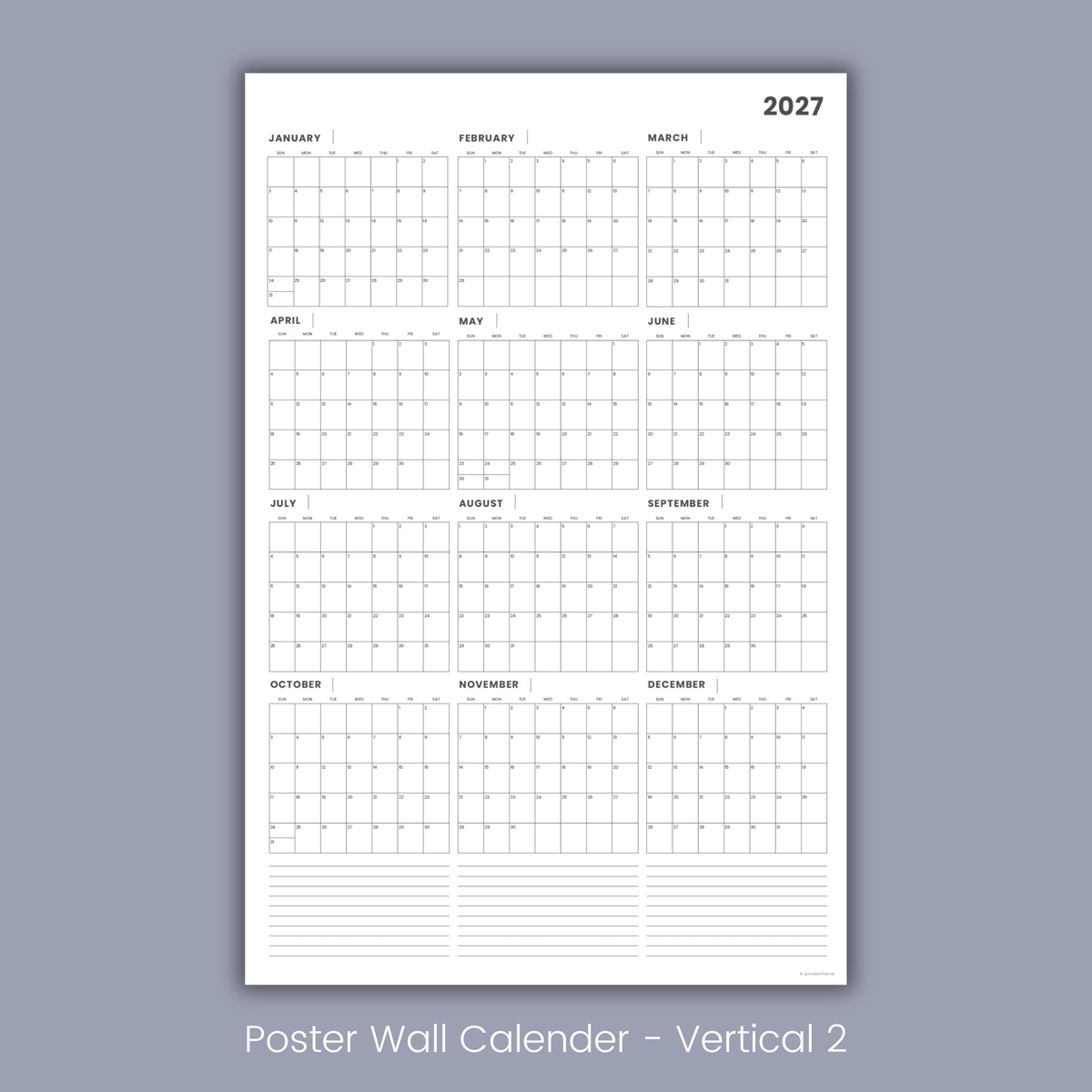 2027 Poster Wall Calendar (Printable PDF)