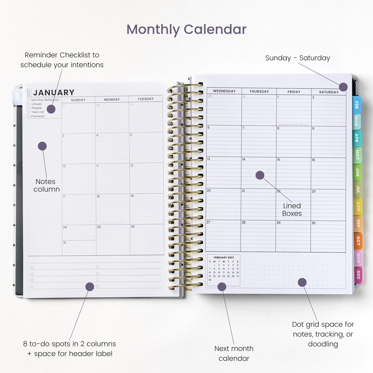 2027 Weekly Planner - Moonlit Dots