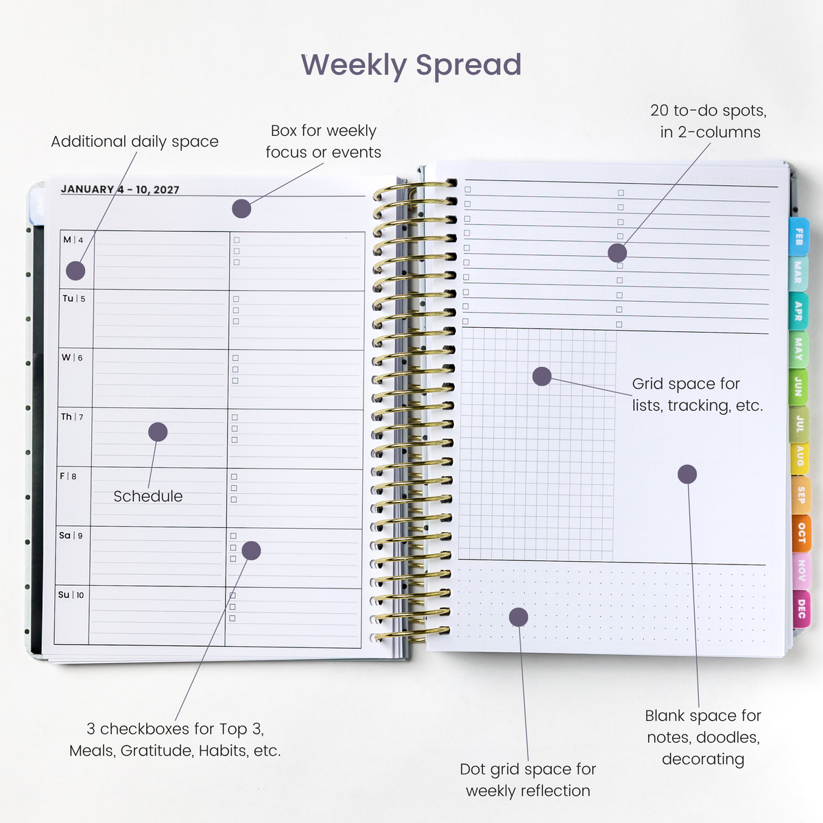 2027 Weekly Planner - Moonlit Dots
