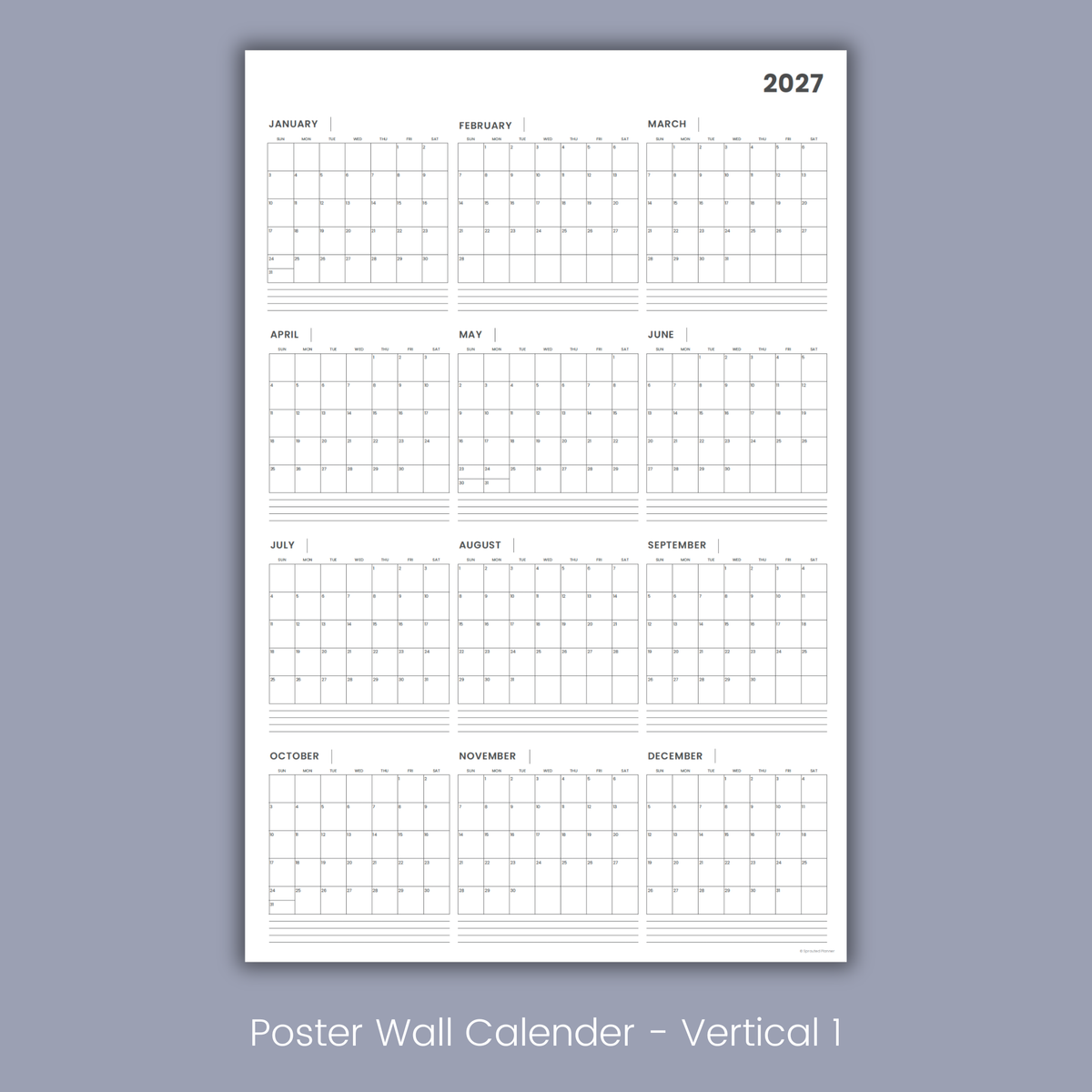 2027 Poster Wall Calendar (Printable PDF)