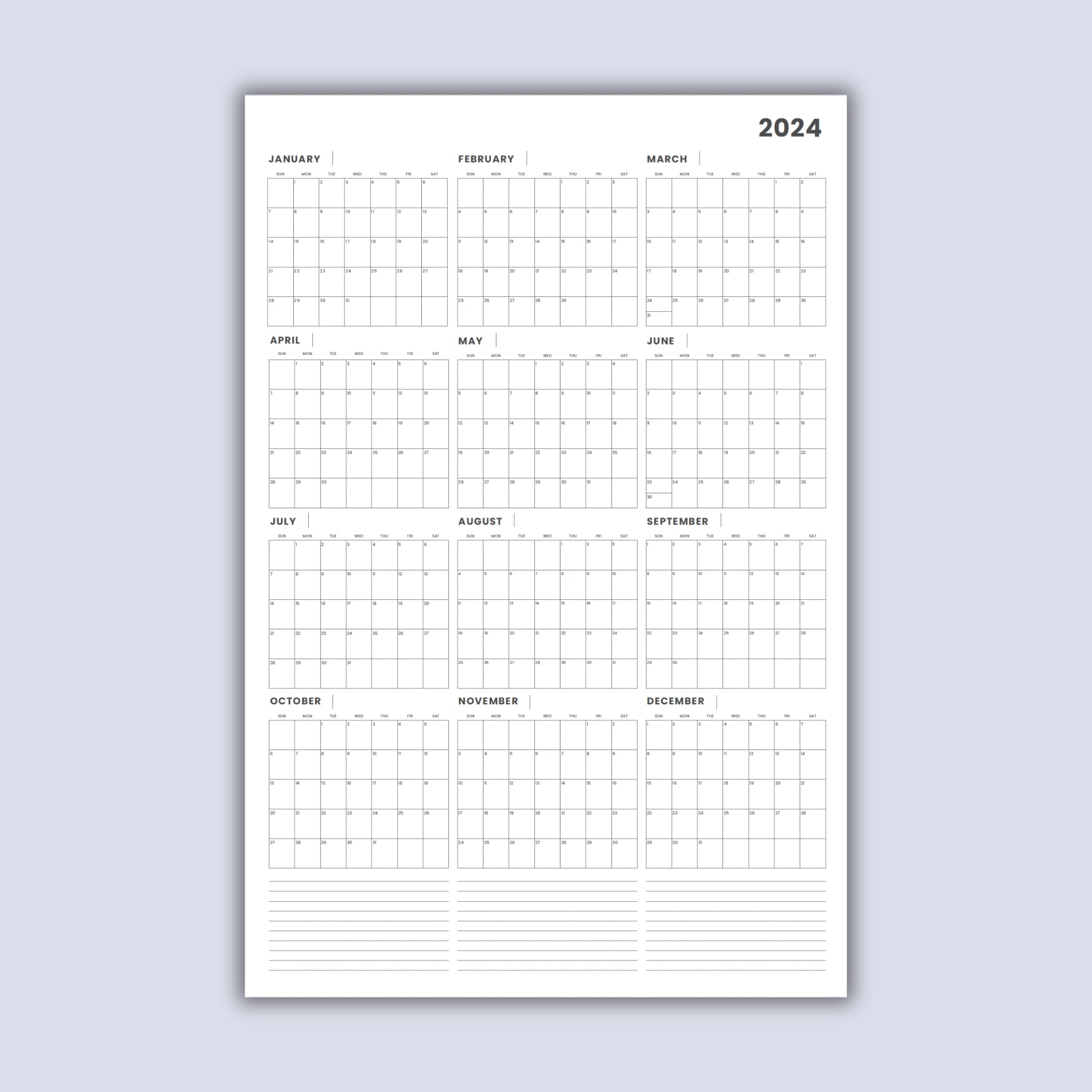 Wall Calendar 2024 Printable Planner