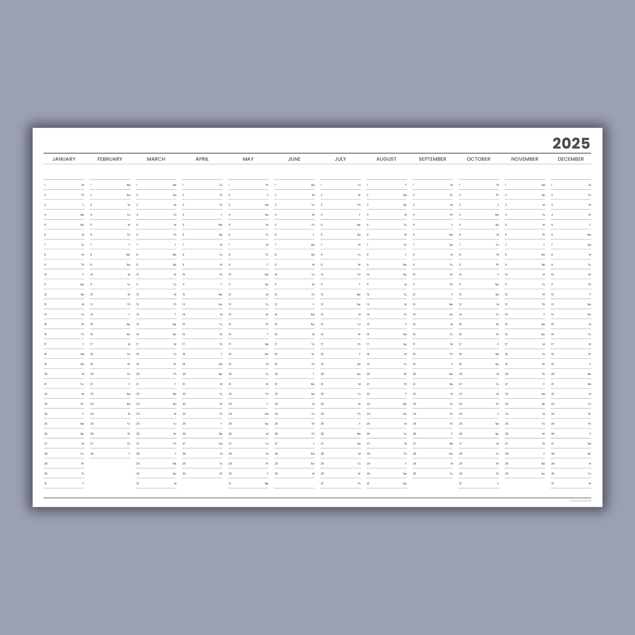 2025 Giant Wall Calendar (Printable PDF) Sprouted Planner