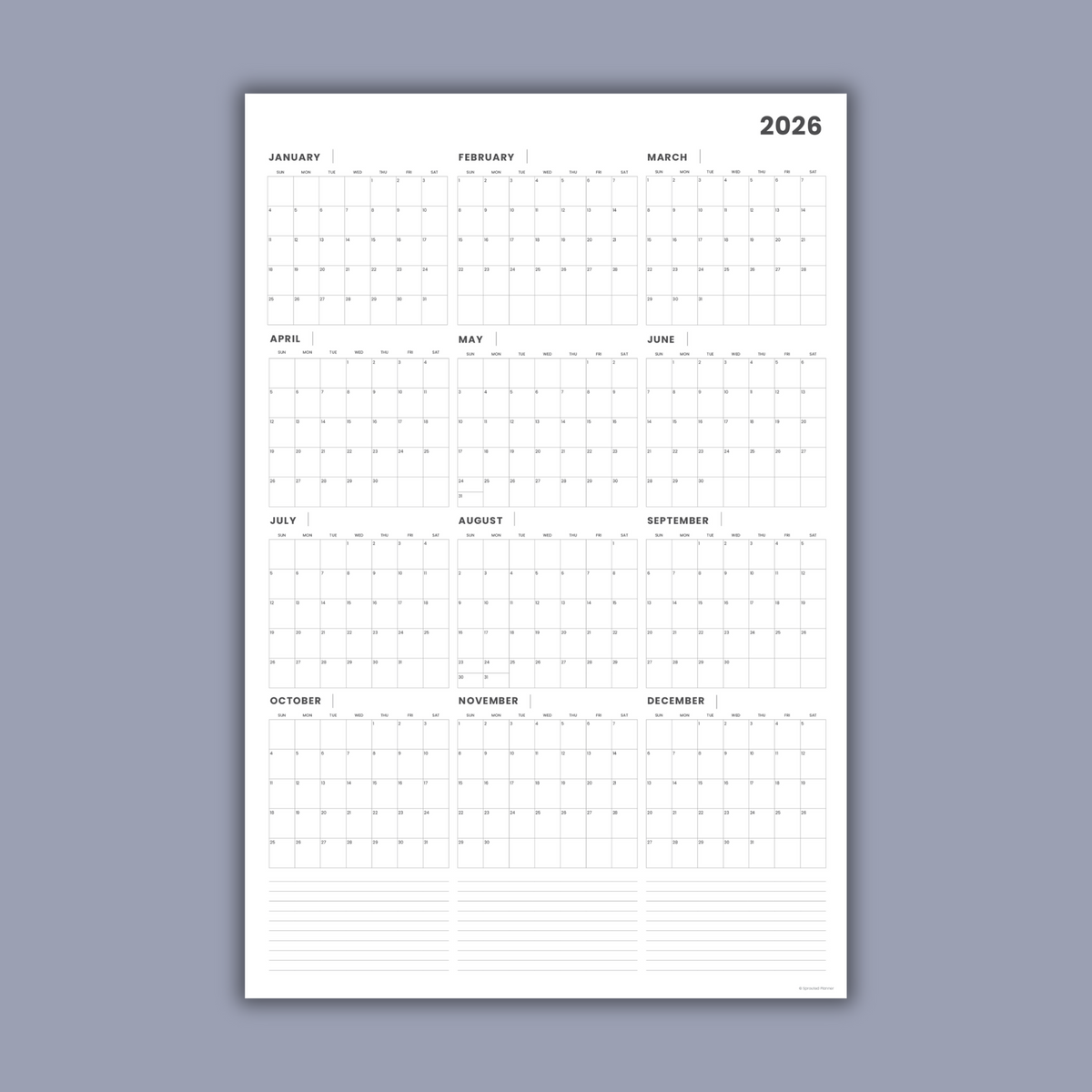 2026 Giant Wall Calendar (Printable PDF)