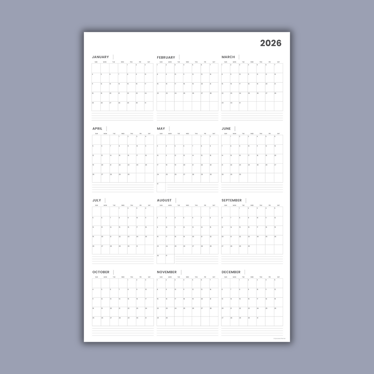 2026 Giant Wall Calendar (Printable PDF)