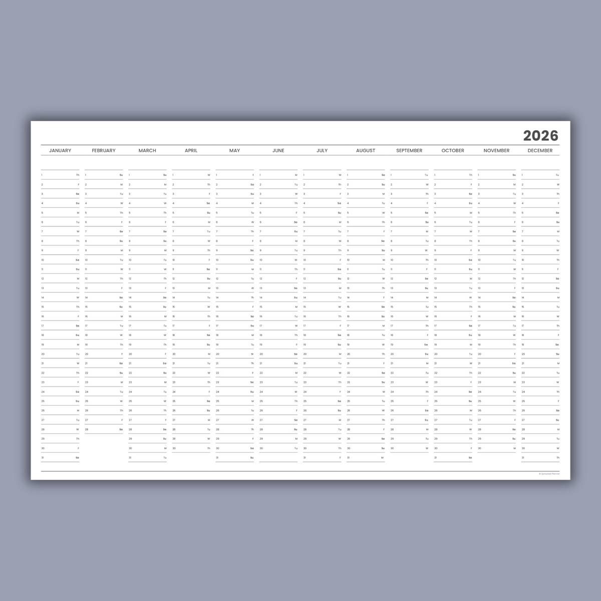 2026 Giant Wall Calendar (Printable PDF)